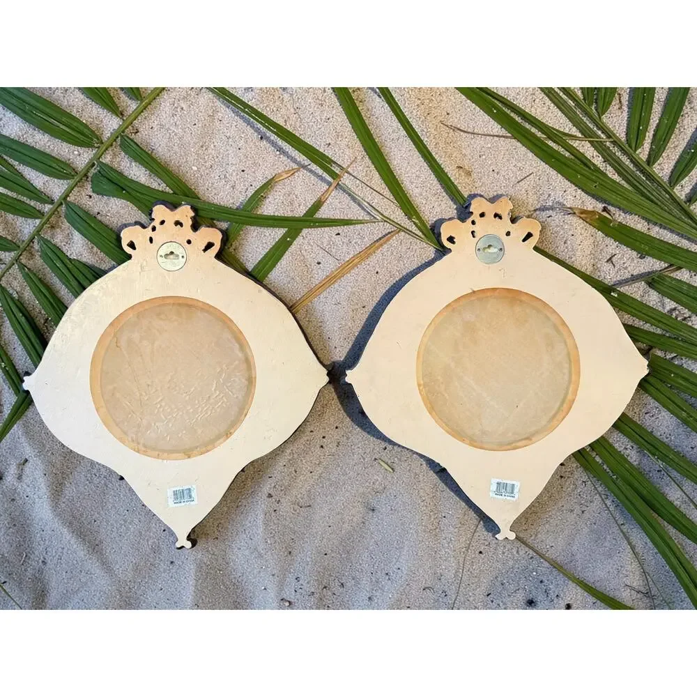 Vintage Coastal Palm Tree Resin Wall Mirrors Pair-Island Tropical Decor-Bamboo